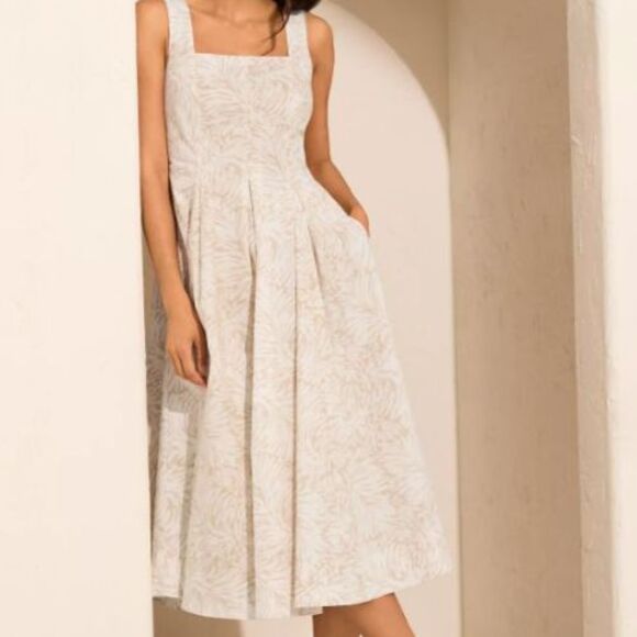 Lands End cotton midi dress 10 p m 10p beige white summer Sundress new 134.95 - Picture 7 of 7